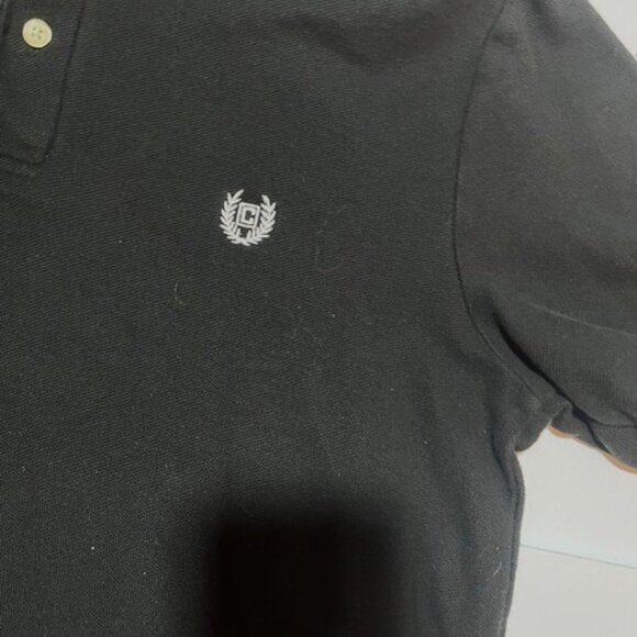 Chaps Men's Small Polo Shirt Black White Crest Logo Short Sleeve Cotton Weave - Picture 2 of 7